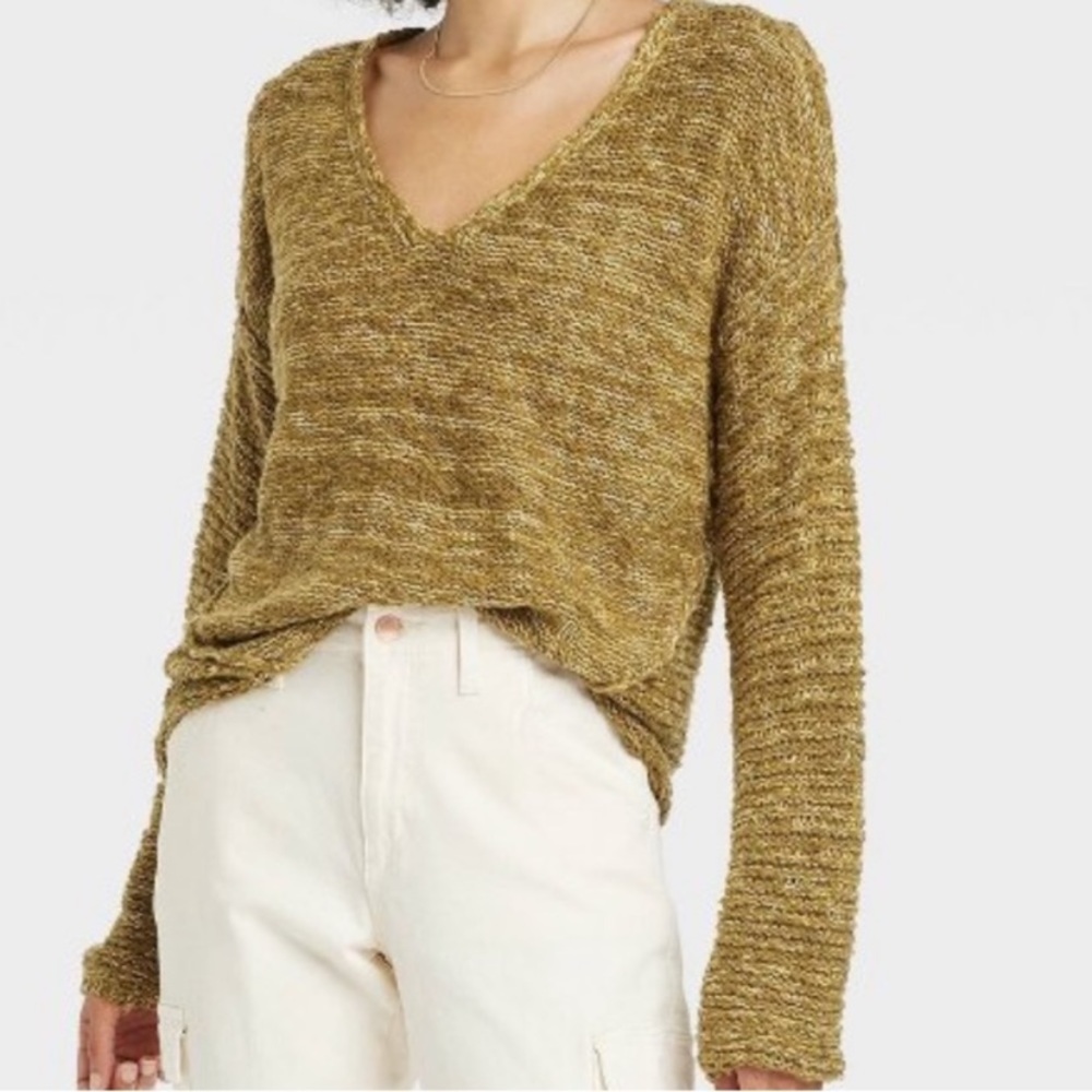Universal thread chunky knit slouch earthy green sweater